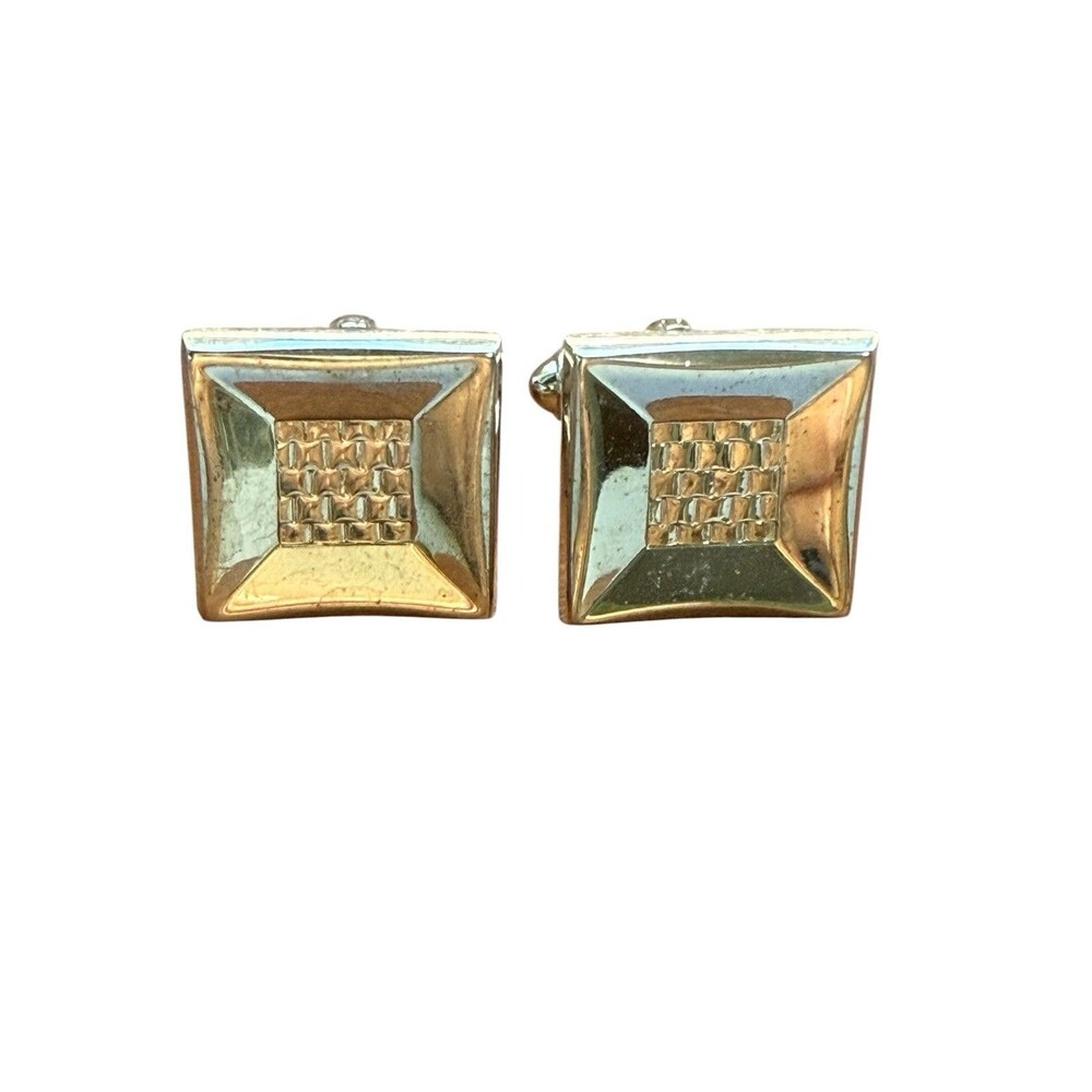 Hickok Vintage Silver Tone Square Geometric Cufflinks Made in USA